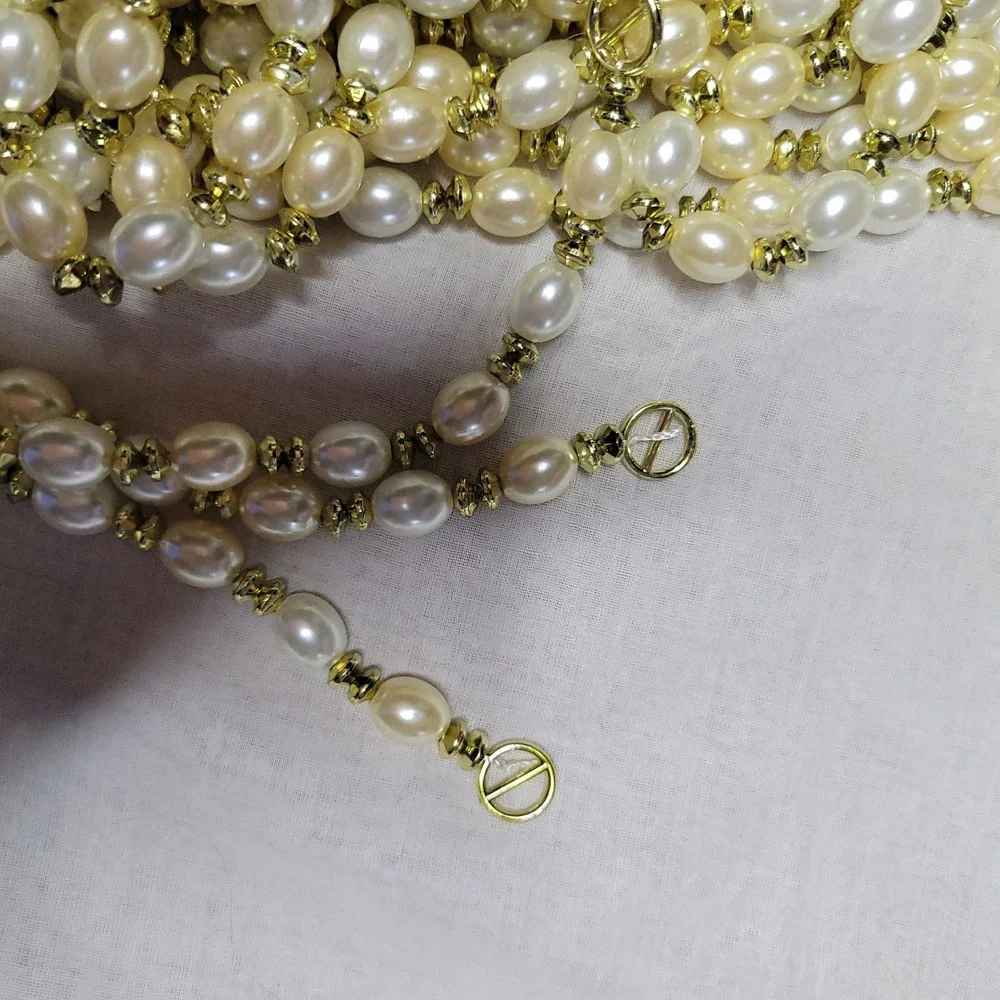 Gorgeous Set 8 Kurt Adler Long Faux Pearl Gold Garland Strands about 9 ft each